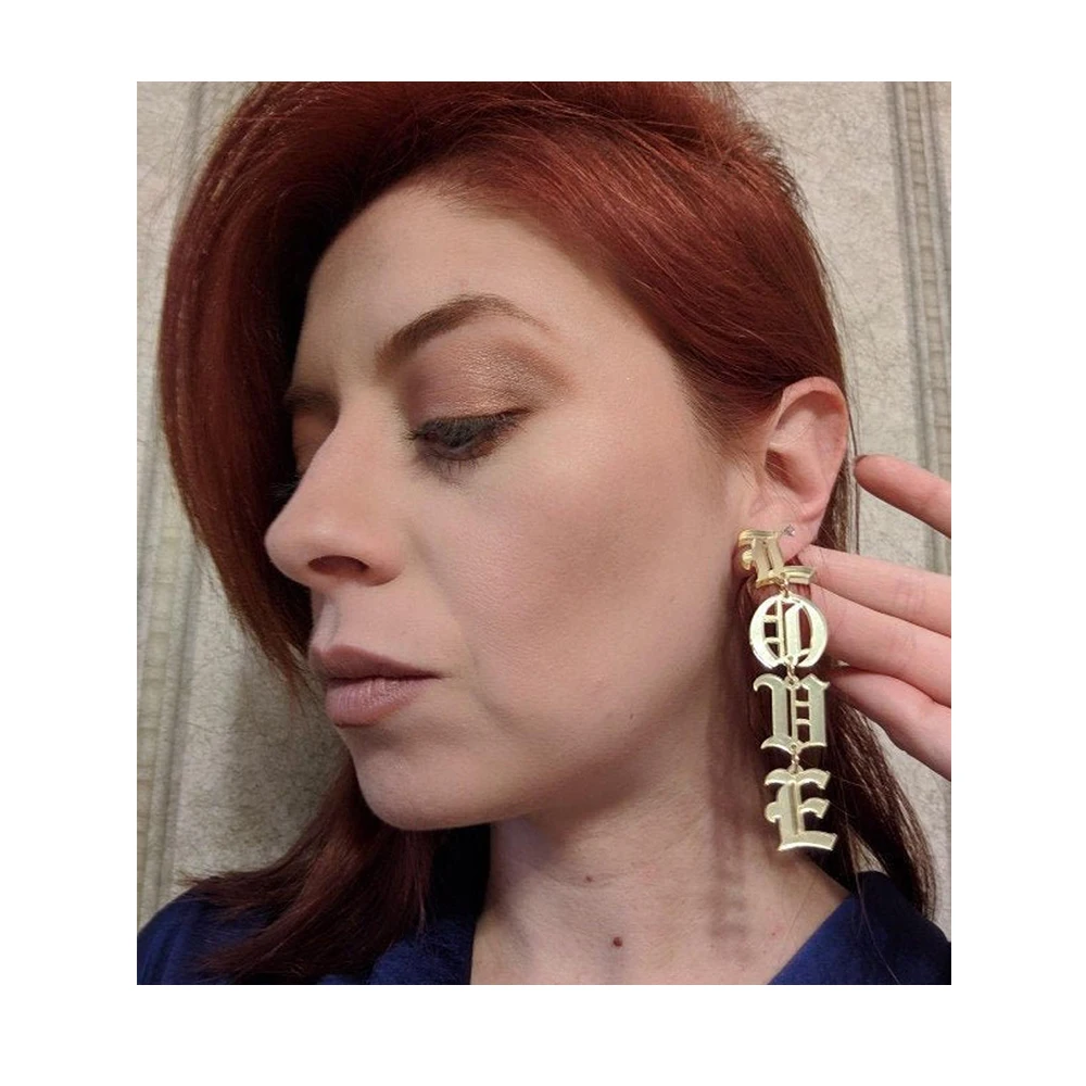 

Personalized  Old English Name Dangle Earrings Acrylic Earrings gold women and kids, Custom