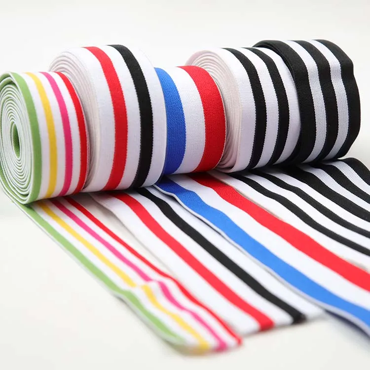 

High Tenacity Inter color Stripe Elastic Banding Colorful Strip Line Jacquard Elastic Tape for Garment, Follow pantone color chart