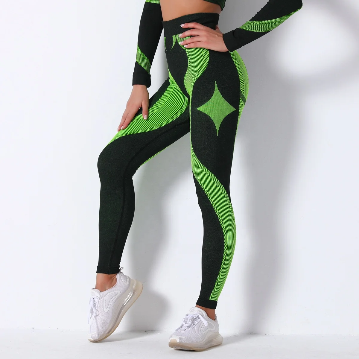 

Fall Winter Women Yoga Outfits Female Sport Striped Long Sleeve Gym Clothing Wear Yoga Pants Leggings, Picture