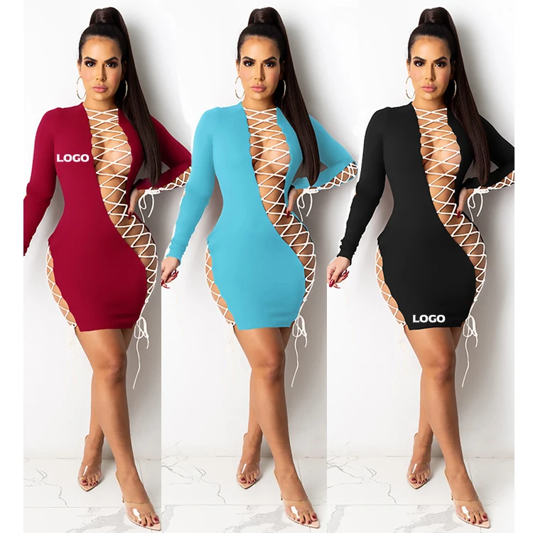 

Free Shipping Sexy long sleeve dress women summer bandage new slimming two piece dress