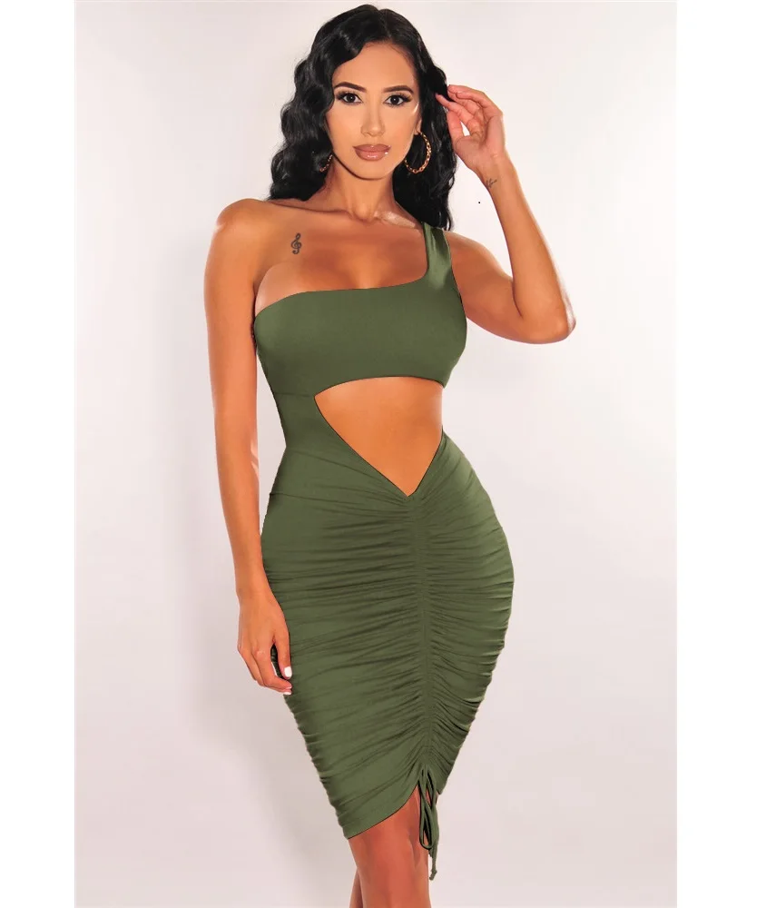 

Free Shipping R03223 - Bandage Sexy Sleeveless Drawsting Women Dresses
