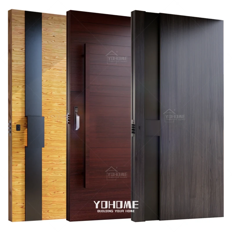 

China top supplier front doors for houses modern large entry doors wooden modern entrance black pivot doors modern entry