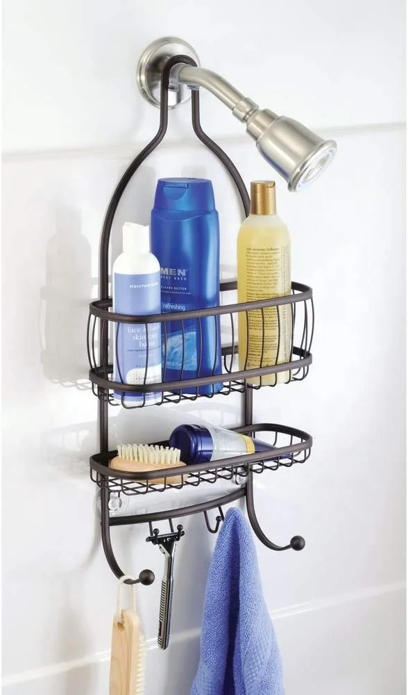 
Metal Wire Hanging Shower Caddy, Extra Wide Space for Shampoo, Conditioner, and Soap with Hooks for Razors, Towels 