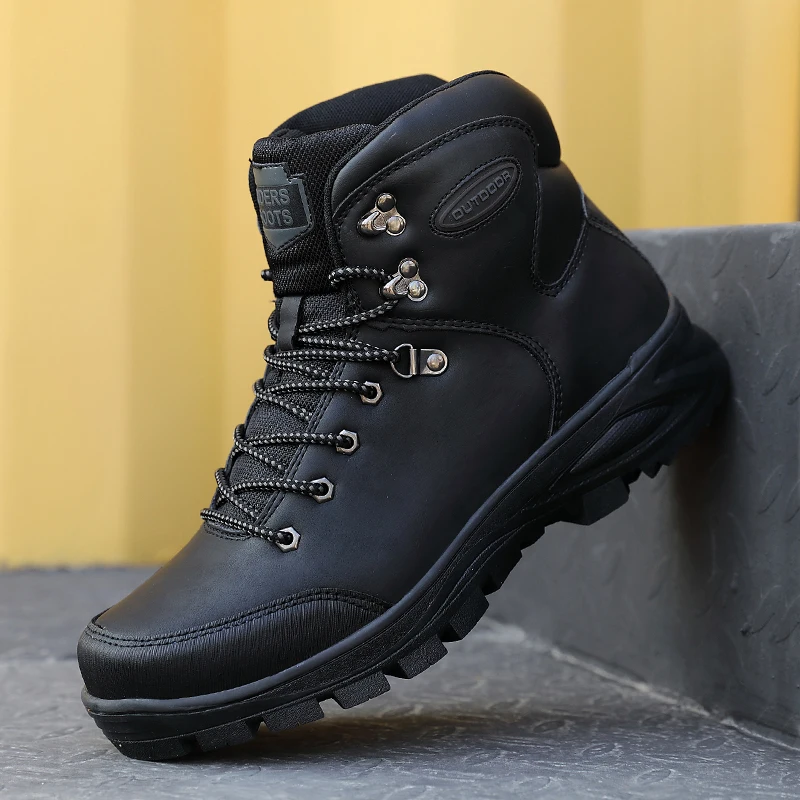

men's Waterproof Hiking Boots, Black/dark brown/yellow