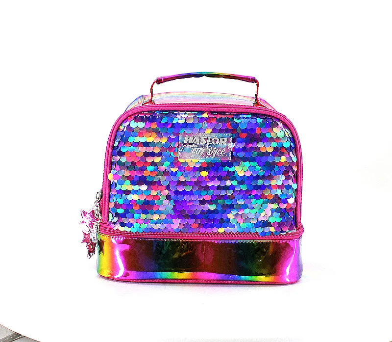

Colorful Girls Insulated Thermal Lunch Tote Bag Double Sequin Lunch Box, Customized color