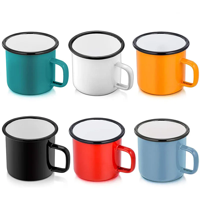 

2021 custom printing travel coffee cup sublimation Solid color cup enamel metal camping mug for coffee