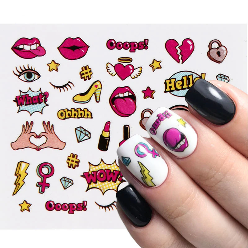 

2020 Hot Design lipstick fruit love leaf funny Nail Sticker for Nail Art Decoration