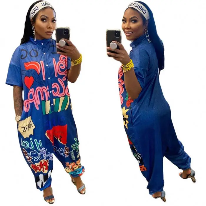 

Summer clothes printed casual loose jumpsuit women ladies jumpsuits 2022