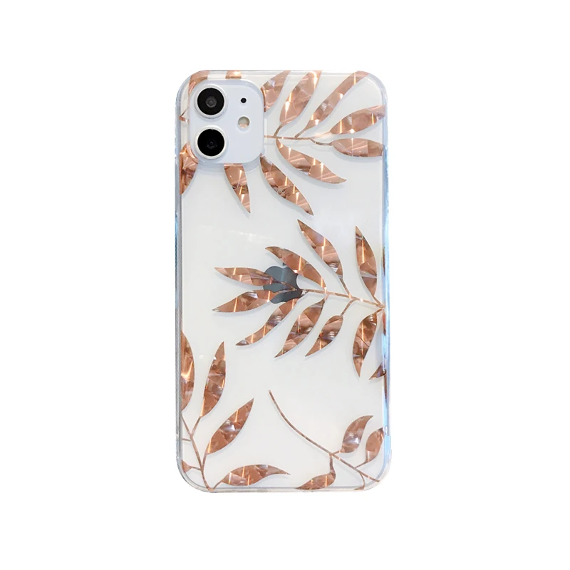 

IMD gold foil leaf clear TPU phone case cell phone case luxury colorful phone case for IPhone7 8plus x xr xs Max 11 12 pro max, Transparent