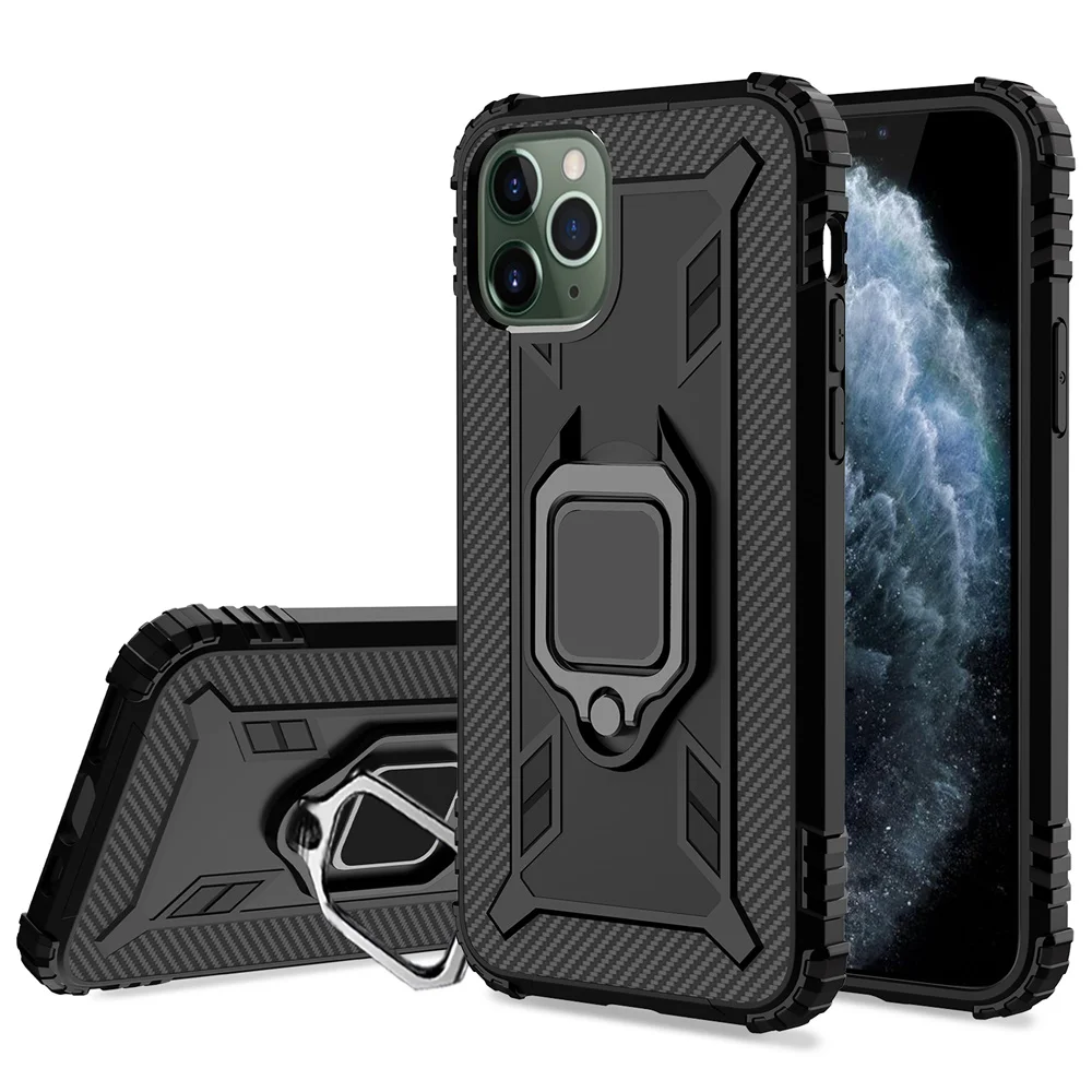 

For Oppo Realme6 Pro Back Cover 360 Rotation Finger Ring Carbon Fiber mobile phone case fundas celular for Iphone 11 Pro Xs max