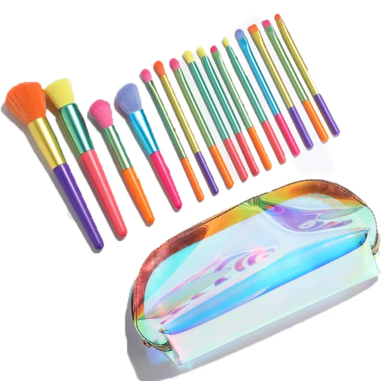 

Hot Selling Good Quality Profesional 15pcs Colorful Makeup Brush Set, Customized color