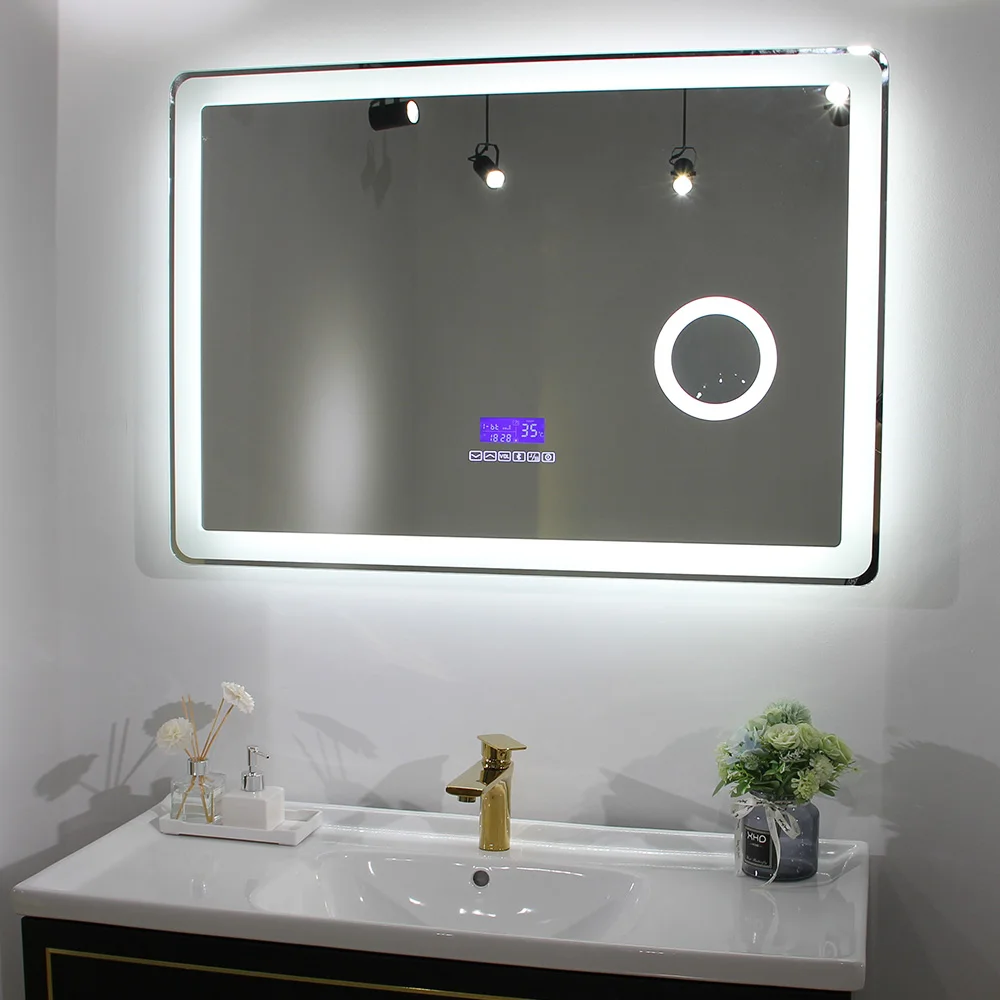 Luxury Music Bluetooth Magnifying Mirror Wall Backlit Bathroom Smart Mirror Led Lighted Mirror With Time Display