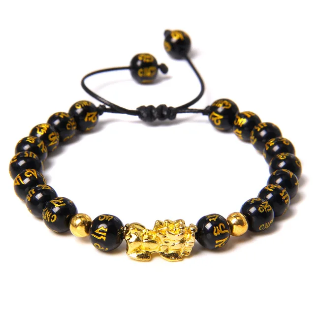 

Newest Natural Stone Braided Tibetan Agate Stone Beads Unisex Gold Pixiu Macrame Charm Bracelet Jewelry