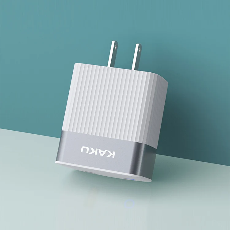 

KAKU safe fast charging light indicator QC3.0 18W high power mobile charger for iphone huawei samsung, White+grey