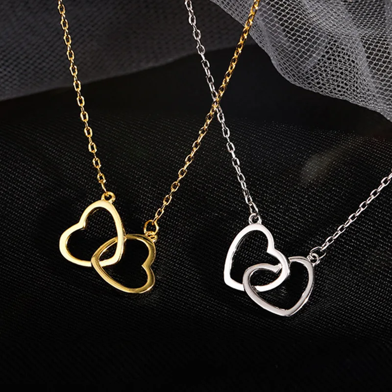 

Double-ring Heart-shaped Simple Woman Necklace Female Collarbone Chain Necklace