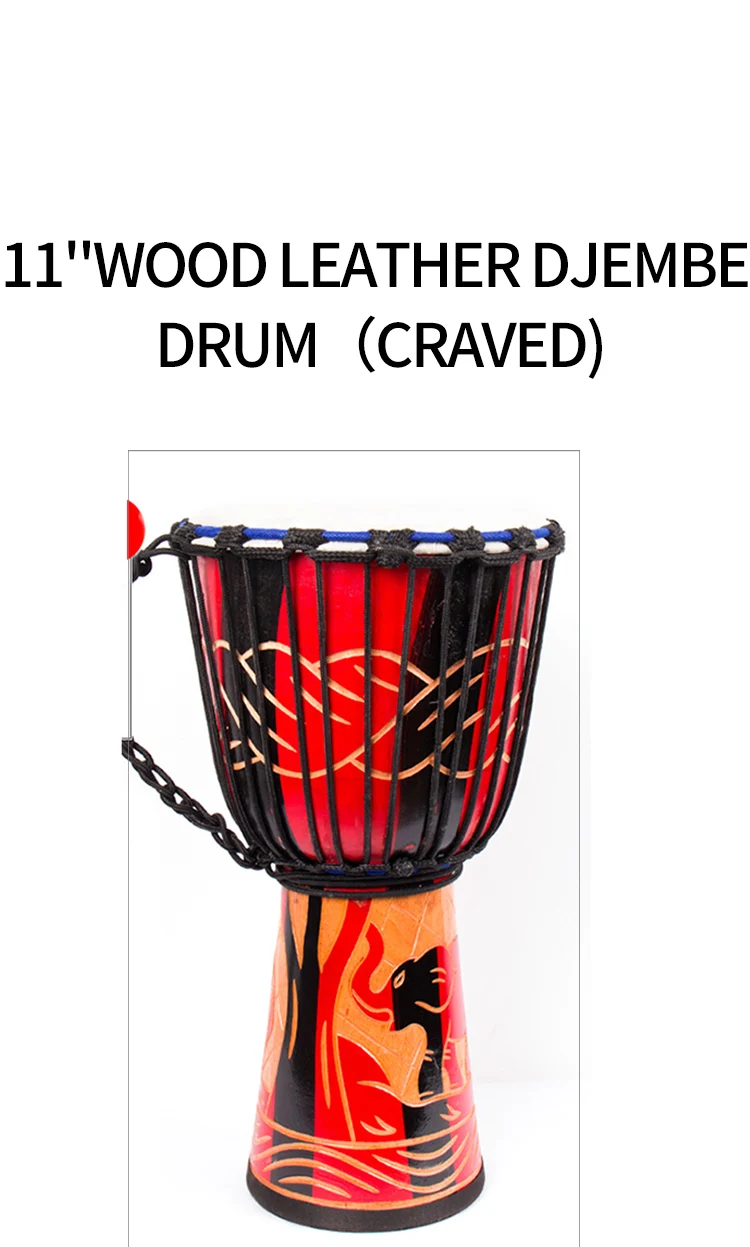 11'' Wooden Leather Djembe African Drum(Craved)-Elephant