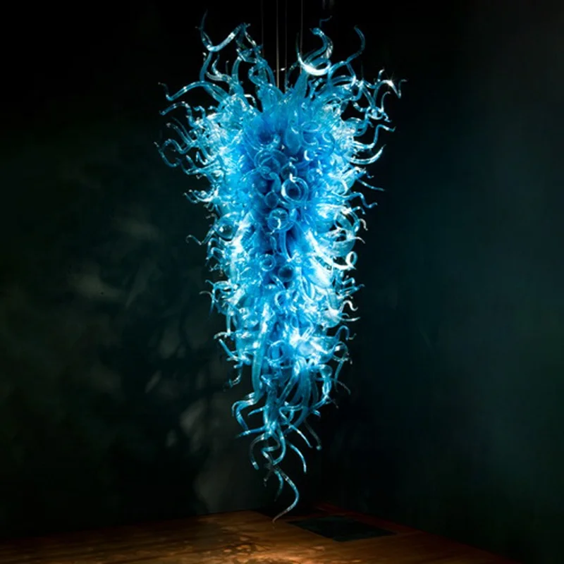 

Handblown Italian Style Blue Murano Glass Chandelier Hanging LED Lighting, Customized