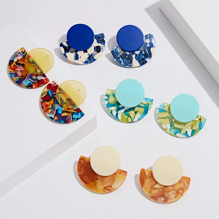 

Fashion Modern Statement Half Moon Semicircle Girls Gift Multicolor Acetate Resin Acrylic Women Dangle Earrings, As picture