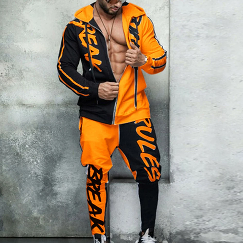 

Sport Men Sets 2 Pieces Clothing Streetwear Hip Hop Ropa Hombre Set Slim Casual Tracksuit Men Zipper Jacker + Pencil Pants, Picture