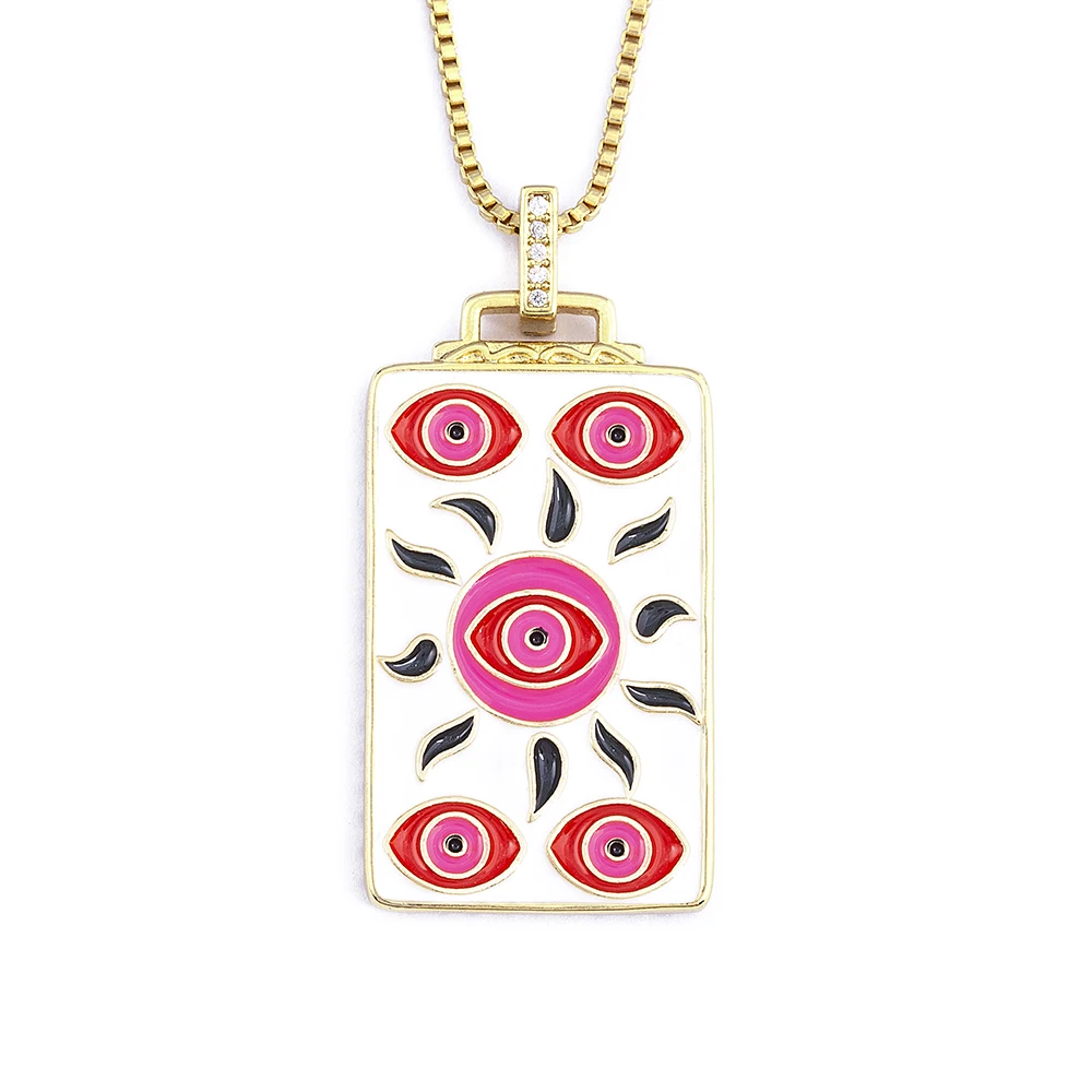 

Punk Rectangle 5pcs Enamel Color Evil Eye Pendant Necklace Gold Plated Neck Chain Fashion Jewelry Gift For Women Customized, Black/white/red/pink/light blue