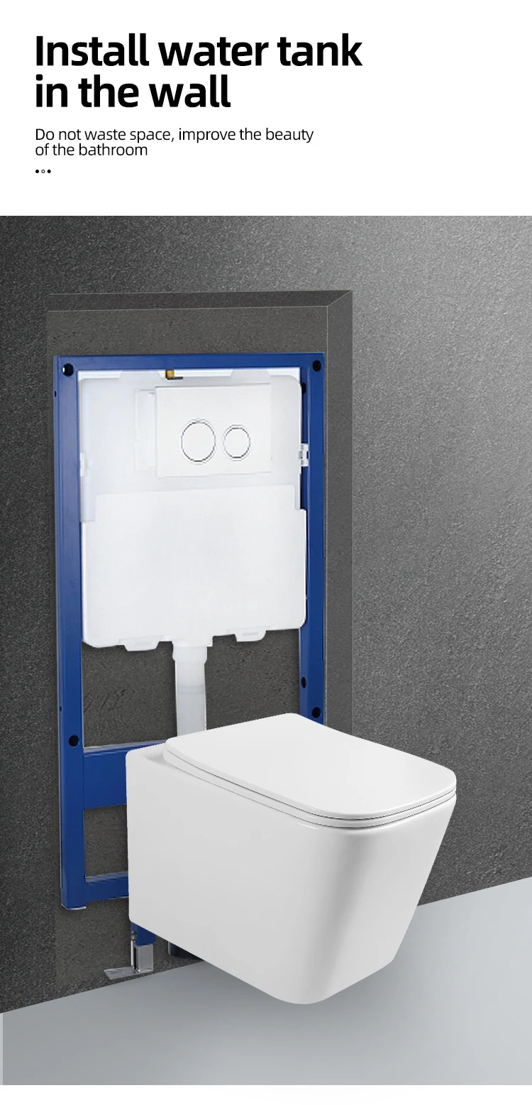 High quality Wall mounted toilet square bowl ceramic sanitary rimless for European market_06