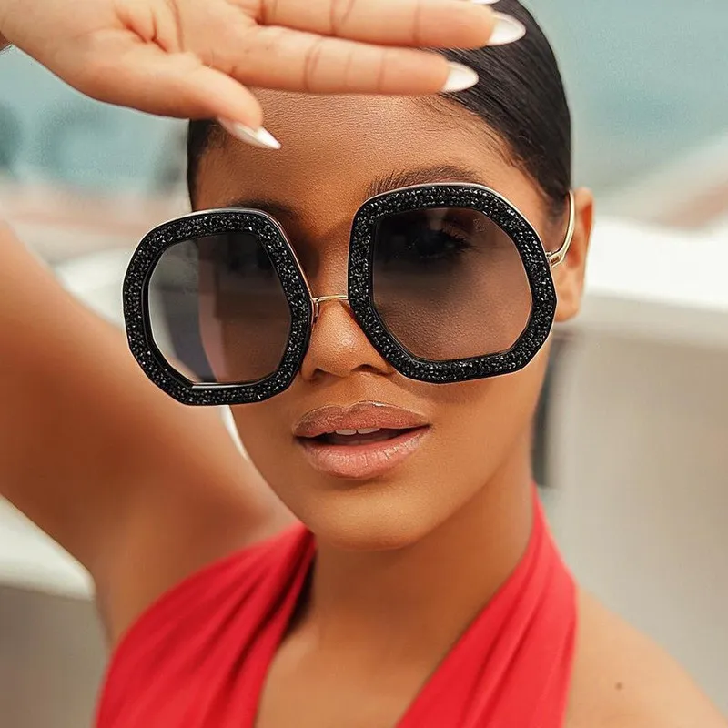 

TEENYOUN 2022 Irregular Oversized Sunglasses Women Luxury Diamond Shiny Crystal Sun Glasses Men Glitter UV400 Shades