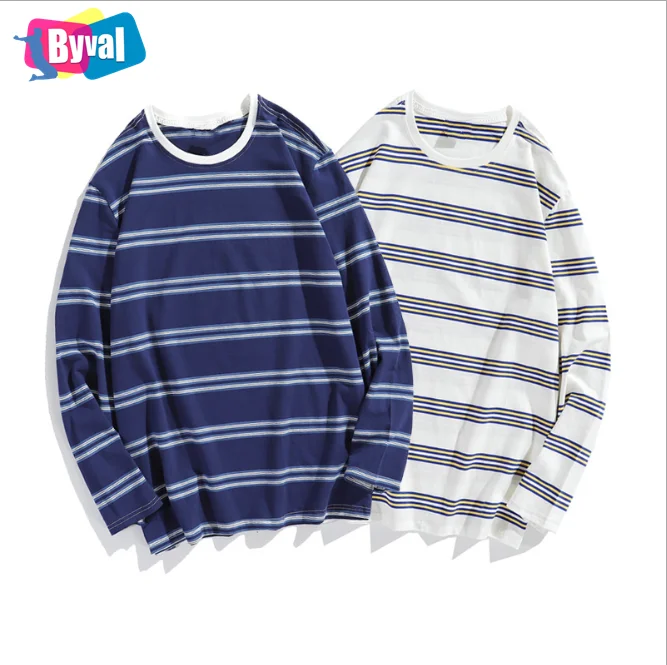 

Wholesale custom High quality combed cotton striped long sleeves, loose casual T-shirt for men and women
