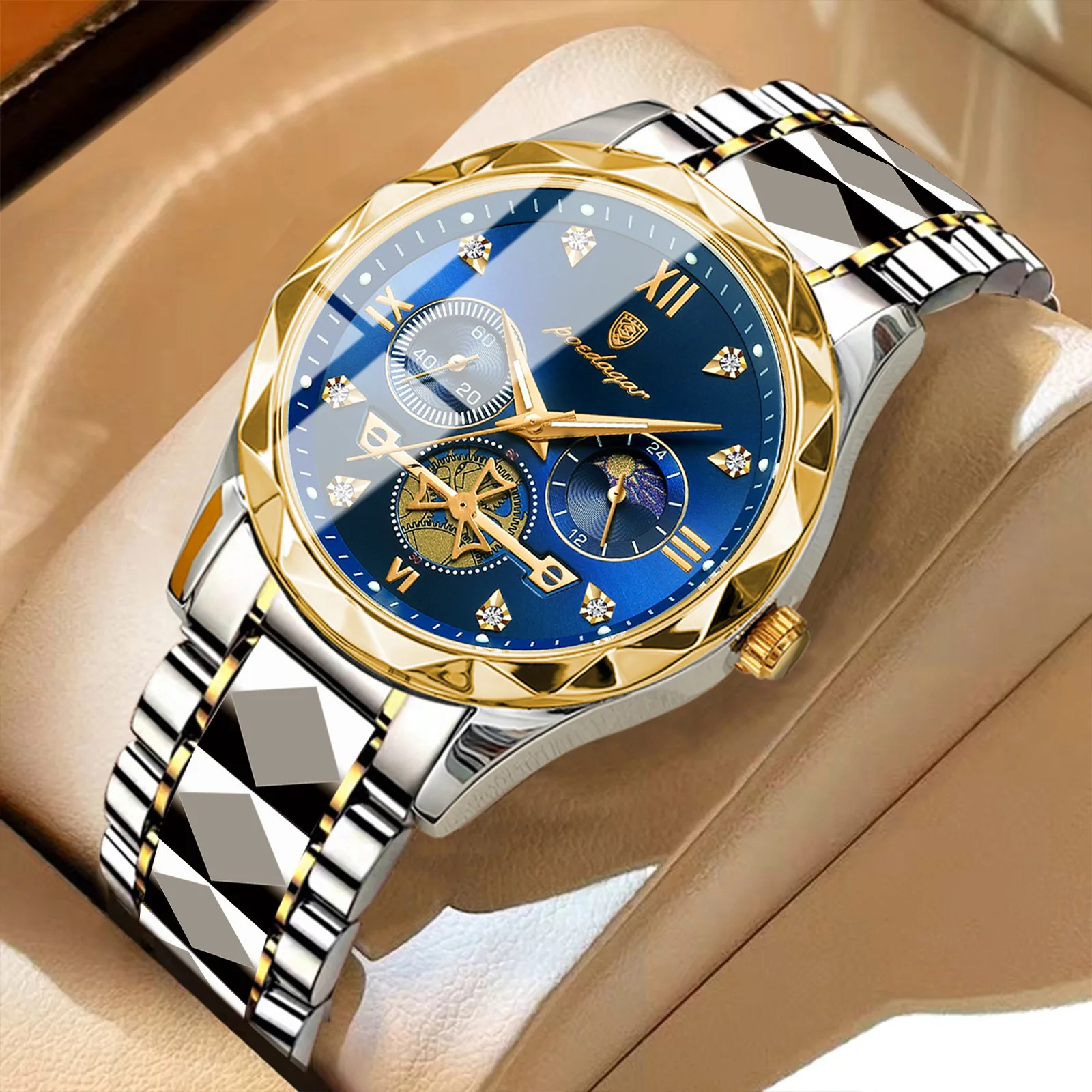 POEDAGAR 996 Watch for Men Fashion Multifunctional Dial Design Chronograph Quartz Watches Man Stainless Steel Waterproof Wrist