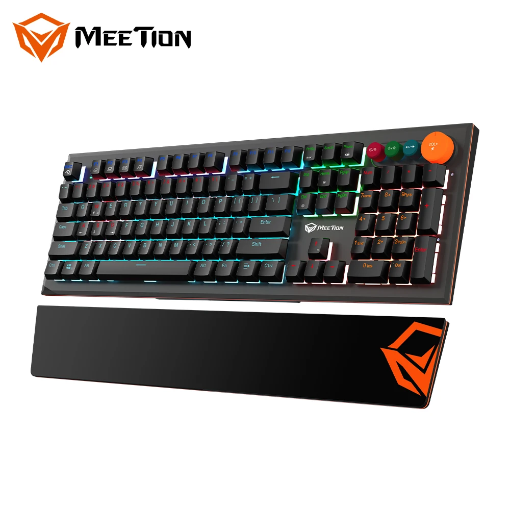 

MeeTion MK500 4 Special Control Keys Typ C Cable Detachable Palmrest PC Backlit Illuminate Led RGB Gaming Mechanical Keyboard, Black