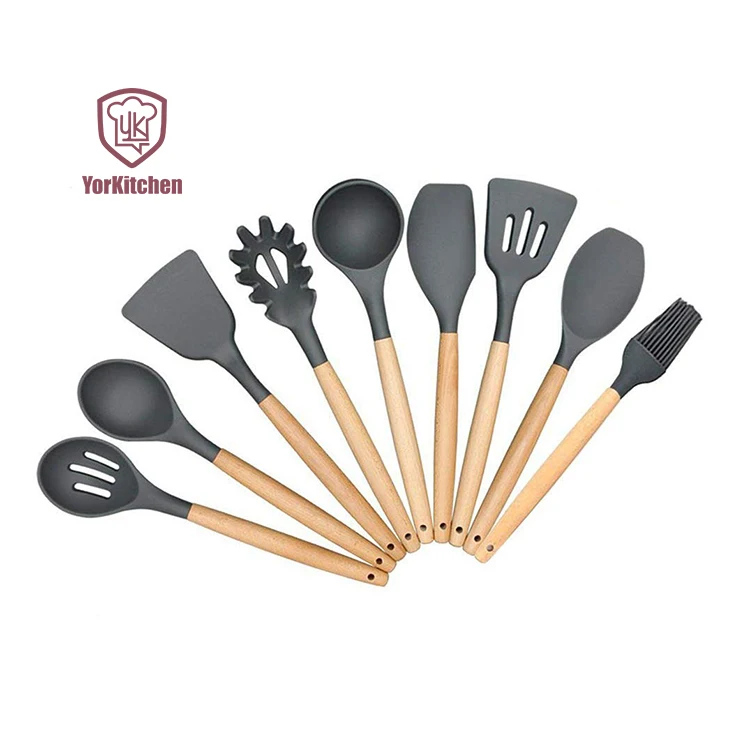 

9 Pieces Wooden silicone kitchen utensils set - Super Promotion, Colorful