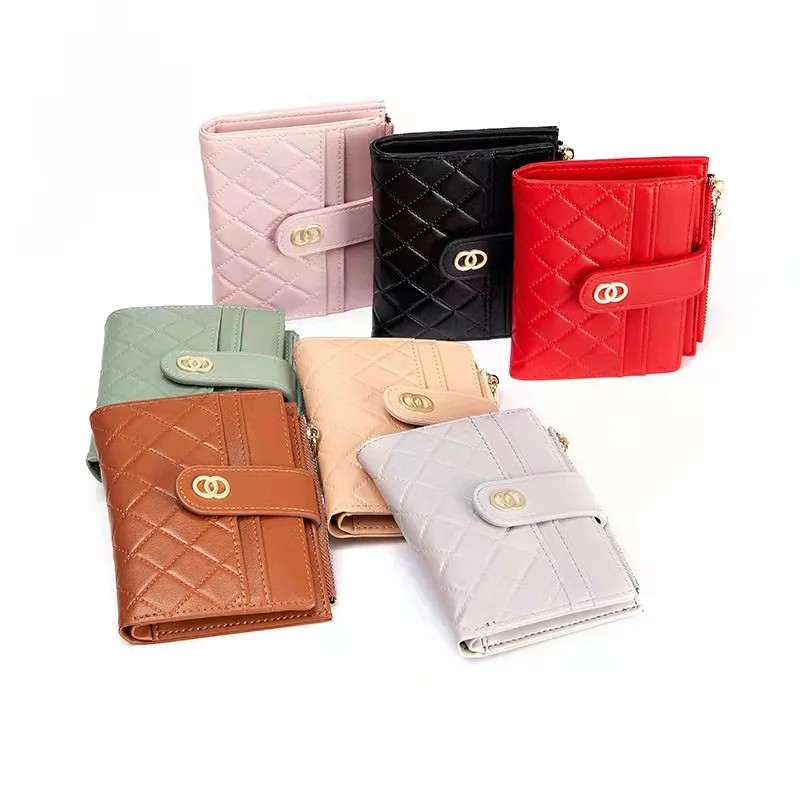 

AIZHU ODM New type Hot Sale PU Leather High Quality Girls Small Buckle Embroidery Fashion mini wallet For Ladies