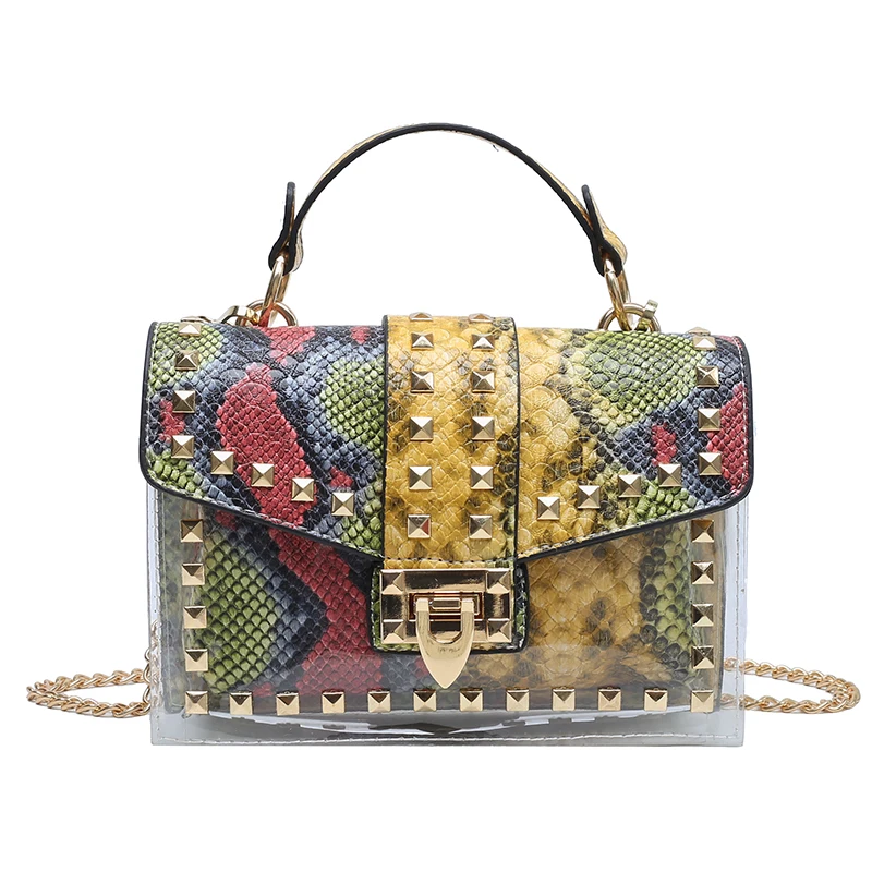 

Wholesale snake print ladies rivet shoulder bag graffiti jelly bag transparent PVC bag, Multicolor