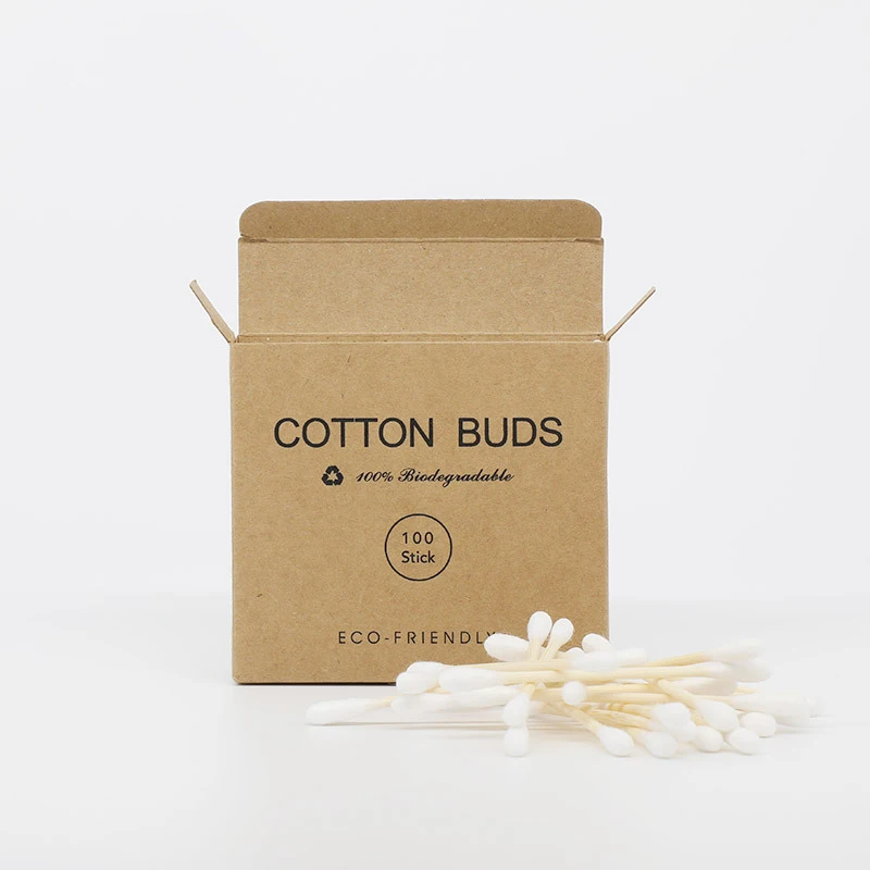 

Eco-friendly 100pcs plastic free biodegradable kraft paper box bamboo stick cotton buds bamboo cotton buds