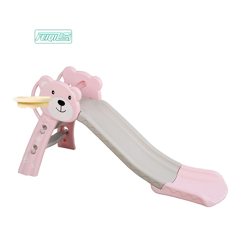 

Home use baby foldable Bear indoor plastic slide toy, Pink