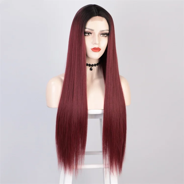 

Vigorous High Temperature Ombre Red Lace Middle Part Wigs Long Silky Straight Wigs For White Women Wholesale