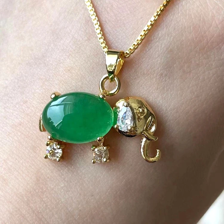 

jialin jewelry Charms Natural Jade agate Stone 18K gold plated green cat dog tortoise pendant for women necklace