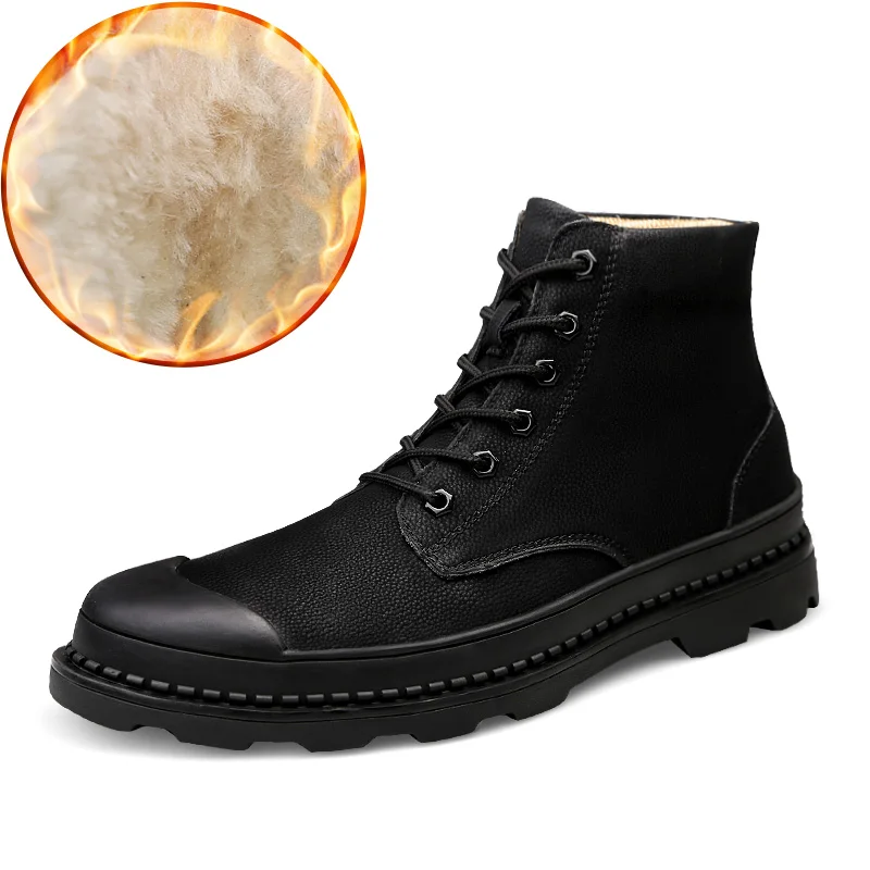 

Wholesale Fashion Winter Shoes Genuine Leather Plush Casual Black  Mens Snow Boots For Men