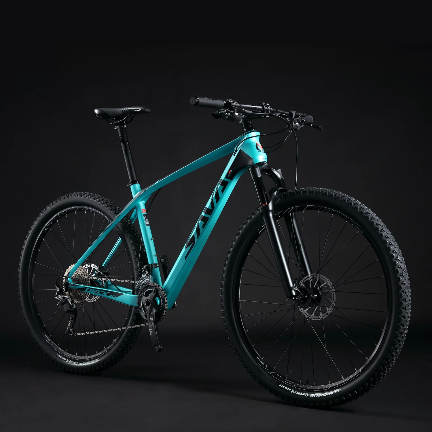 

SAVA Carbon Fiber Mountain Bike 27.5"/29" Complete Hard Tail MTB Bicycle 30 Speed with M6000 DEORE Group Set, Black blue/black white/black yellow