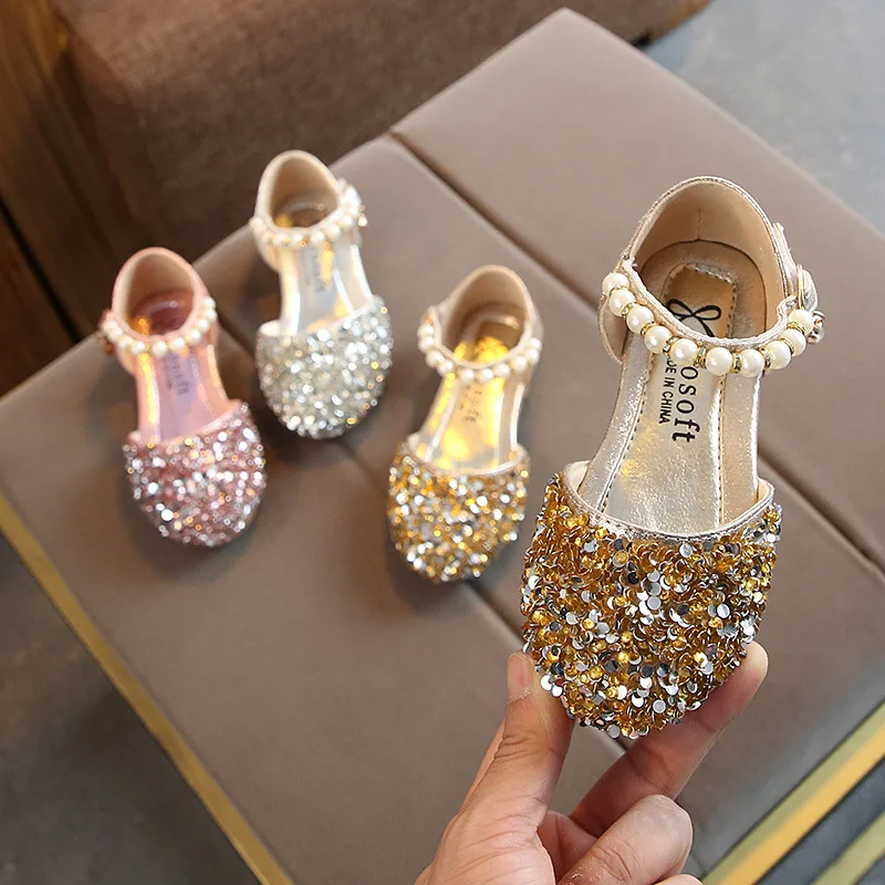 

Wholesale Kids Sequins Beaded Luxury Shoes Flower Girls Flat Wedding Party Wear Shoes, Pink, gold, silver