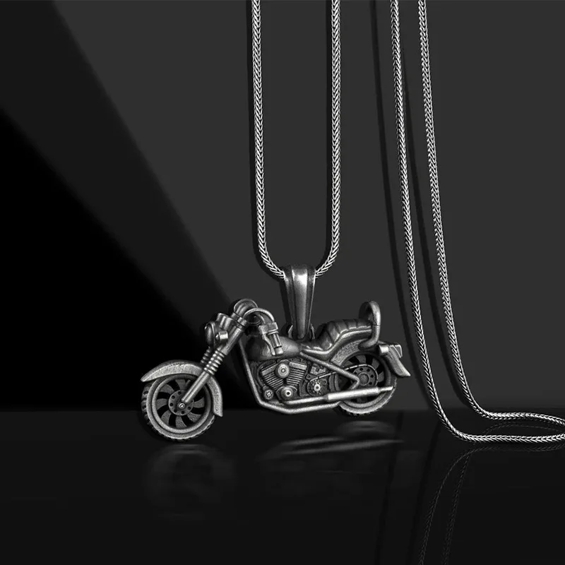 

Hip Hop Retro Titanium Steel Necklace Fashionable Stainless Steel Chain Motorcycle Pendant Ins Style Cross-Border Sold Jewelry