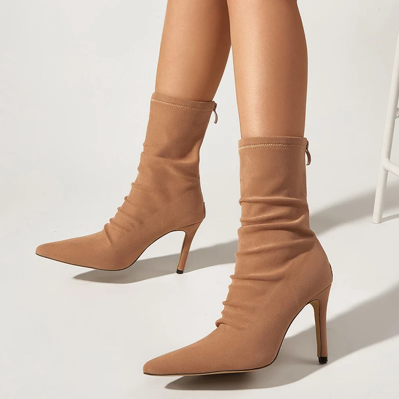 

2022 New Elegant Women Ankle Boots Sexy Fashion Designer Pointed Toe Zip Thin High Heels Ladies Party Shoes winter boot