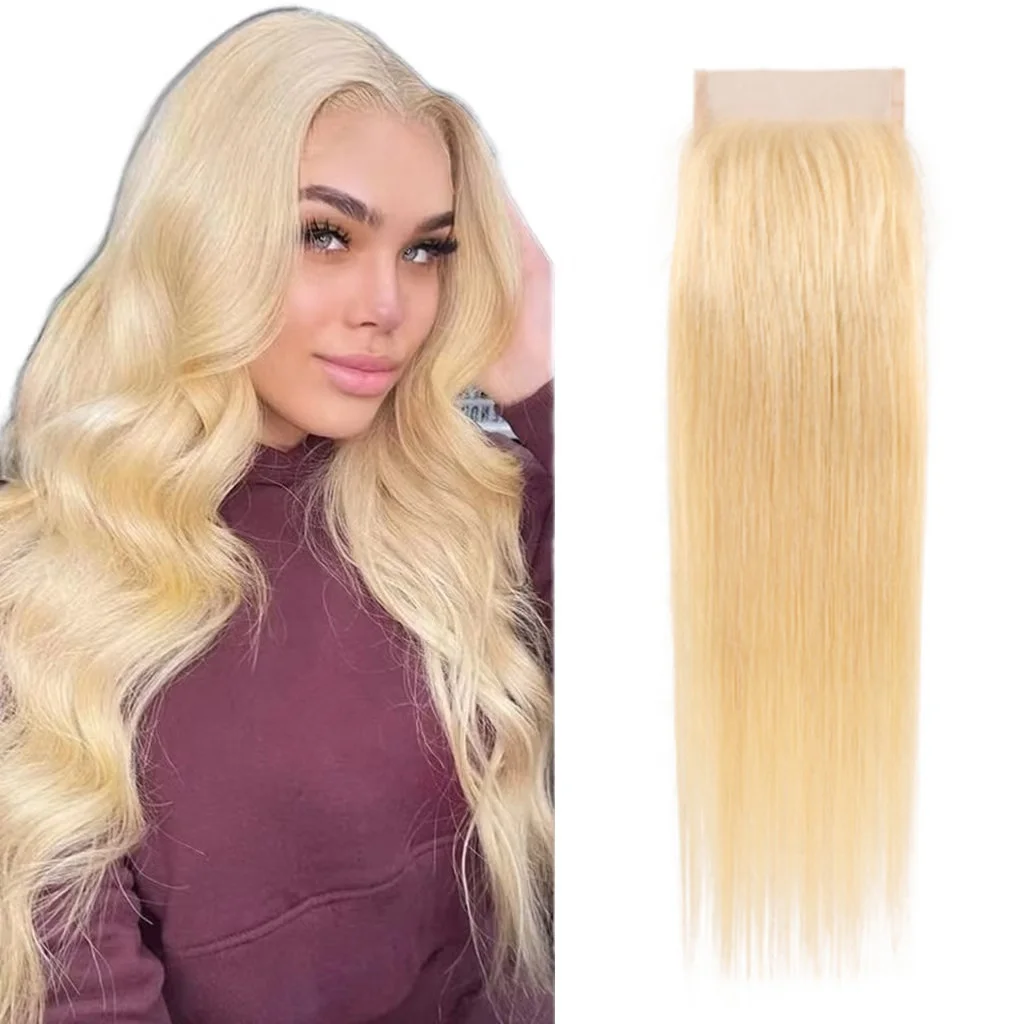 

Hot sales 4x4 Brazilian Straight 12A Remy Human Hair Extension Transparent Color human hair Lace Closure Blonde 4x4 Lace Closure