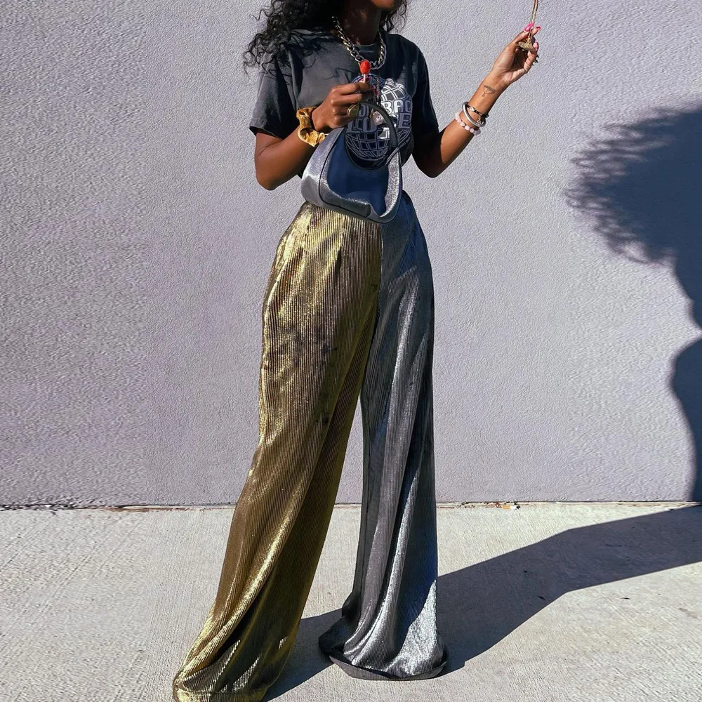 

Dropshipping Womens Contrast Color Wide Leg Loose Casual Pants