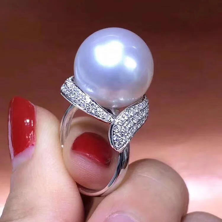 

10-12mm Real Natural freshwater Pearl 925 Sterling Silver With Gold Plated Adjustable size ring simple style for women