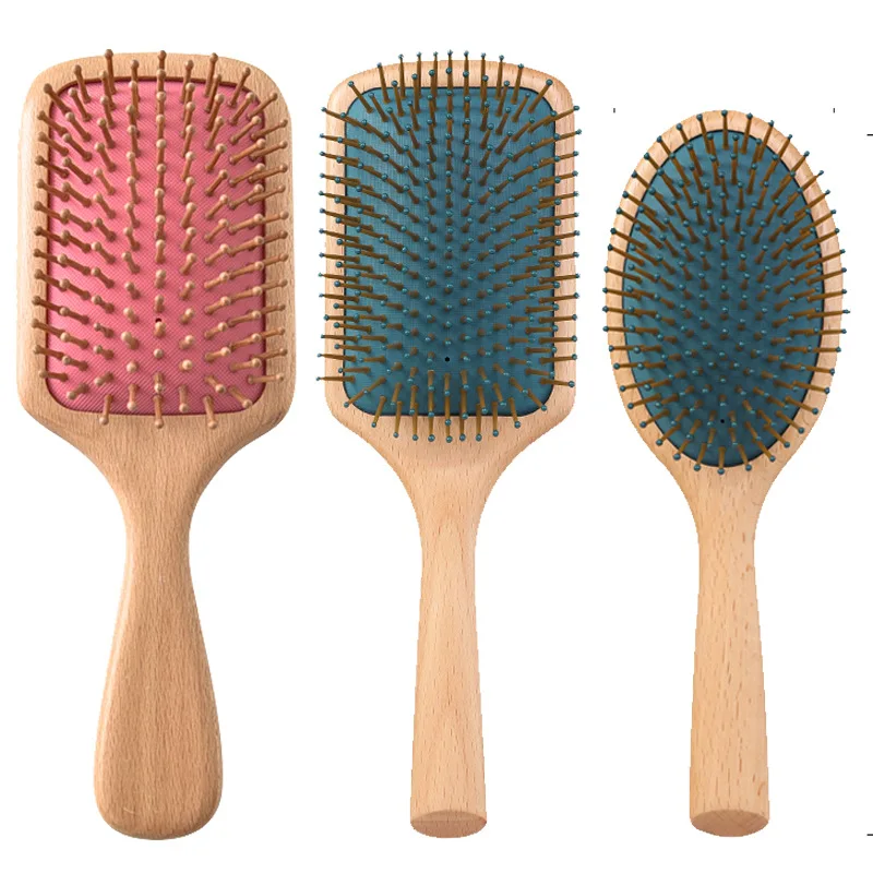 

Factory Supply Free Customized Logo Wooden Comb Beech Wood Green Rubber Air Cushion Hairbrush Massage Scalp Air Cushion Brush