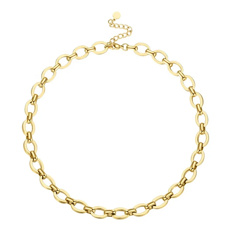 

Latest 18K Gold Plated Stainless Steel Jewelry Flat O Chain Necklace P203156