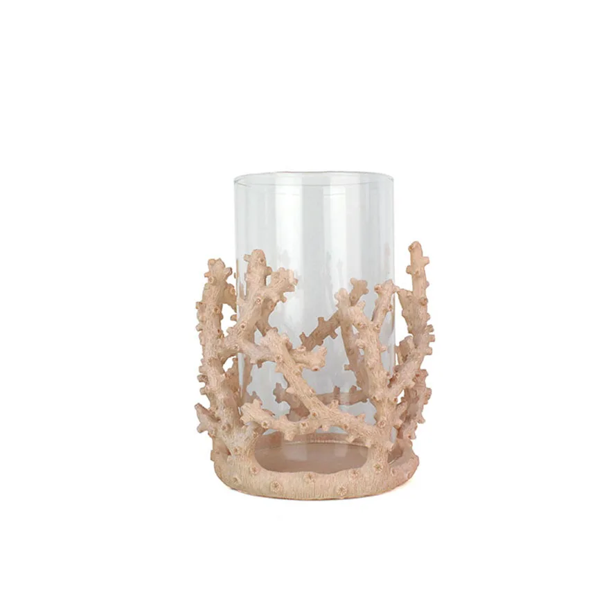 Wholesale lifelike white coral glass tube windproof candle holder dry flower vase table top home decoration manufacture