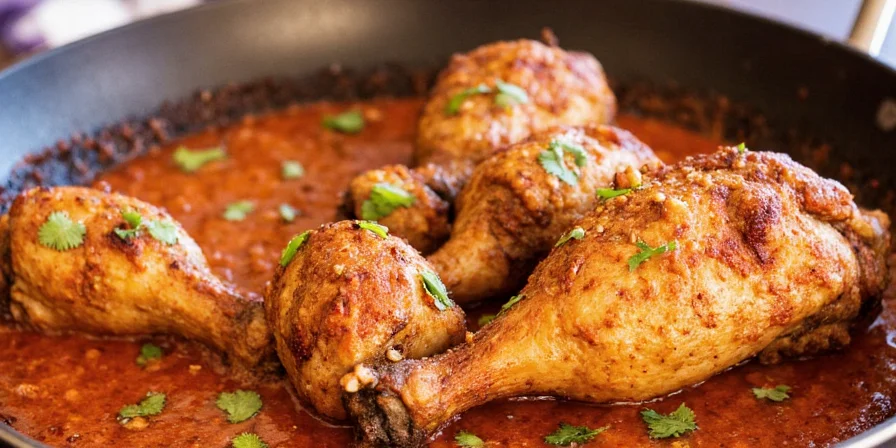 Chicken pieces marinating in a vibrant red yogurt mixture