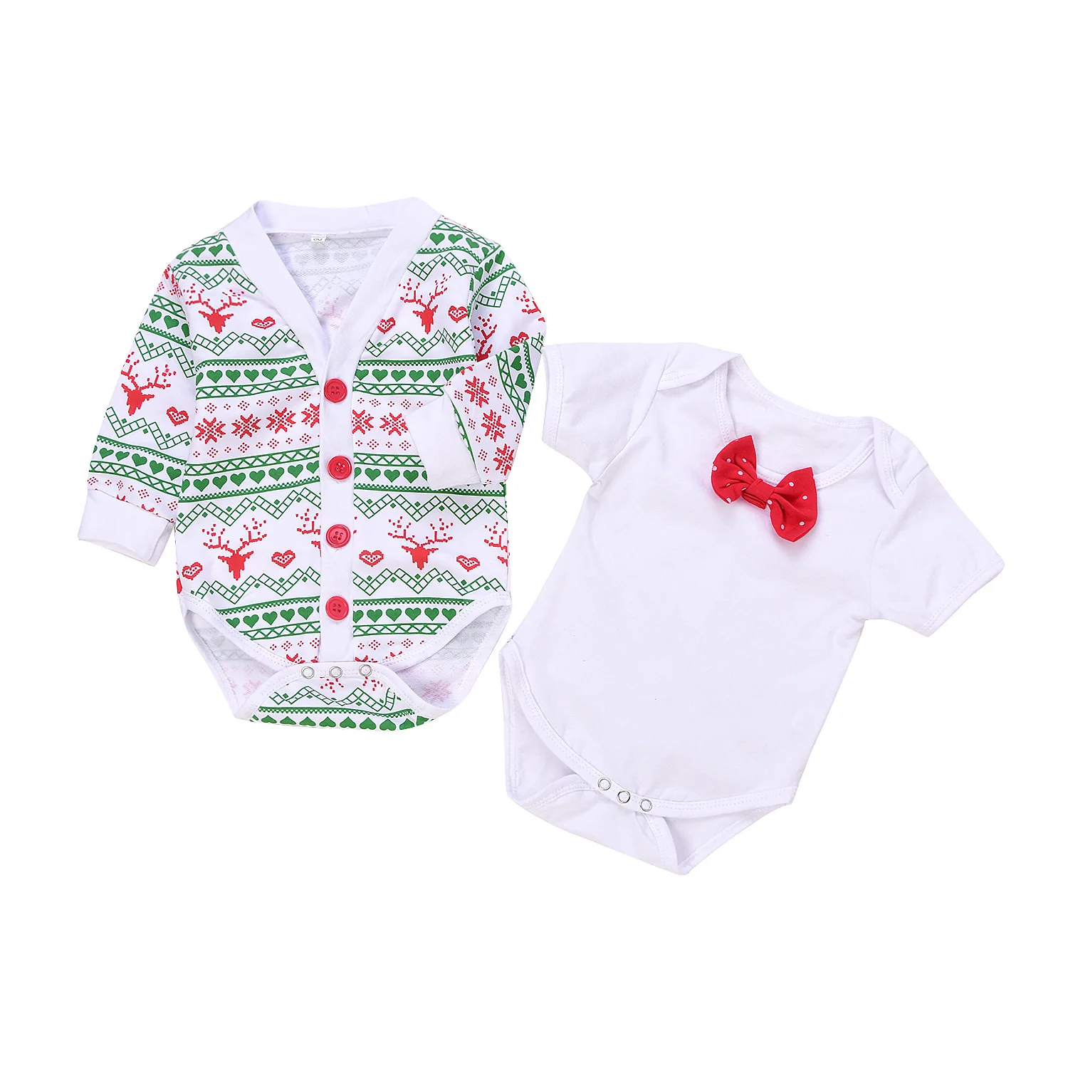 

Stylish baby boys christmas romper sets with short sleeve rompers and elk pattern long sleeve printed coat baby sets, White