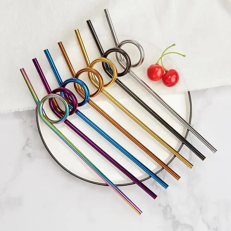2019 New Design Stainless Steel Straw Spiral Straw New Reusable Bend 304 Stainless Steel Drinking Straw